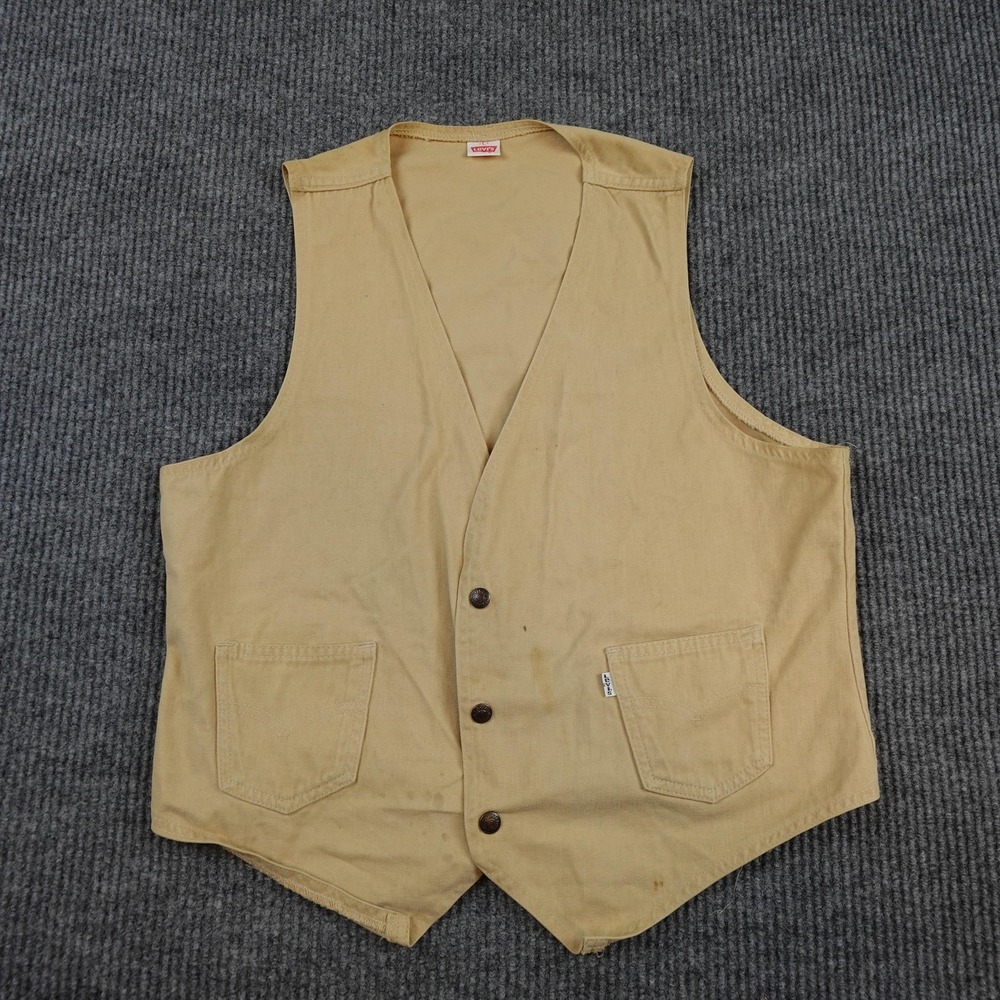 Vintage Levis Panatela Vest Mens Large Beige Canvas Workwear Button